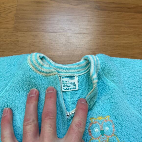 Baby Infant Toddlers Vintage 70's JcPenney Blue Fleece Owl Footed Pajamas Sz 12M - Picture 6 of 9